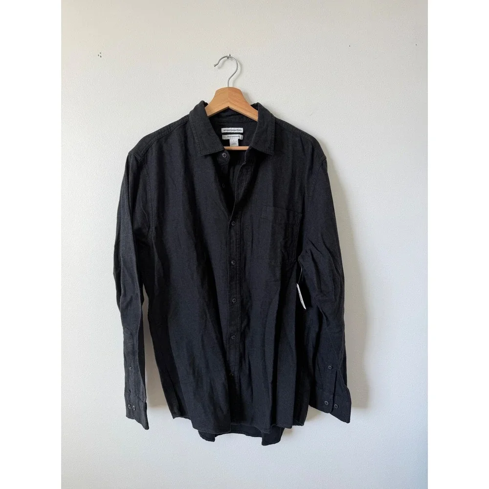 Amazon Essentials Men's Long Sleeve Flannel Shirt – Washed Black – Size Large - Picture 2 of 5